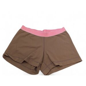 Lululemon Women's 4" Brown Athletic Shorts Pink Stripe Waistband Size Small‎ Run